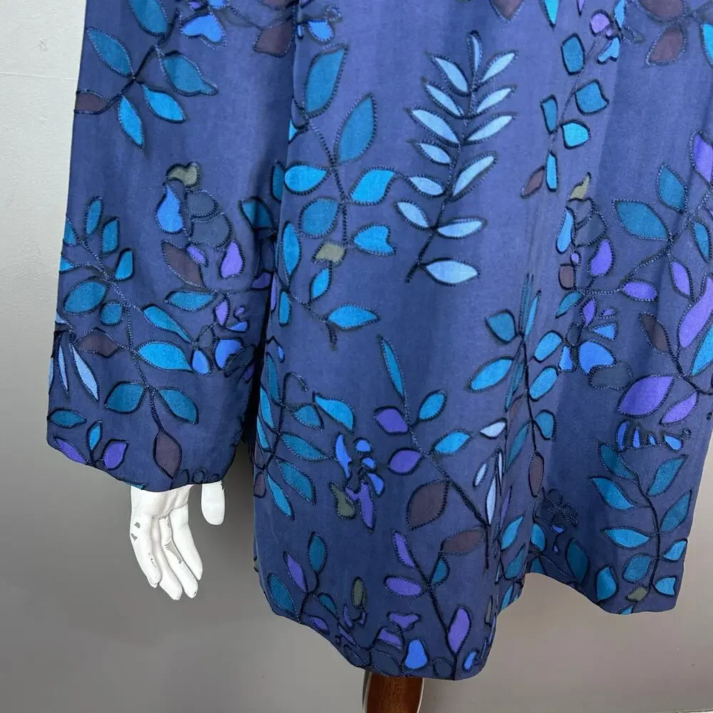 Chico's Design top Size XL Oversized relaxed art to wear embroidery nature silk